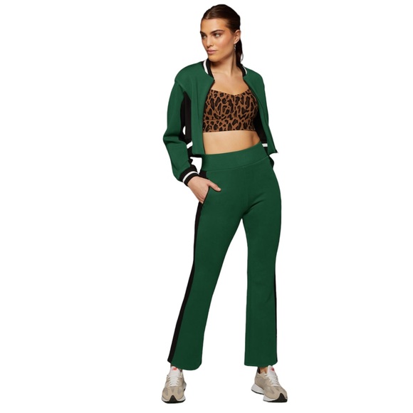 Michi Carve Flare Pant High Waist Color Block Scuba Stripe Pine Green Black - Picture 14 of 15